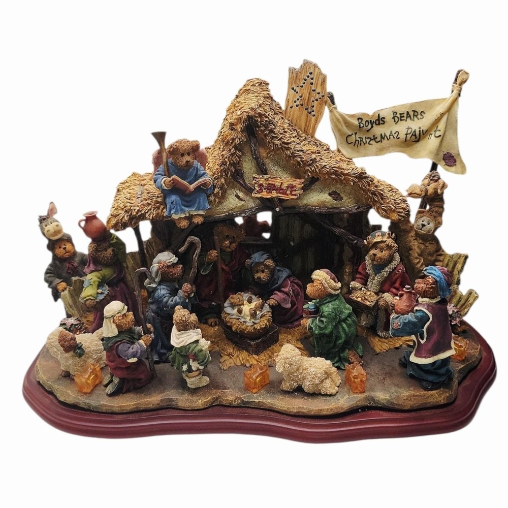 Boyds Bears Nativity Pageant Lighted Christmas Scene Resin Display Working - Picture 2 of 16